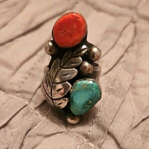Navajo - turquoise & coral ring